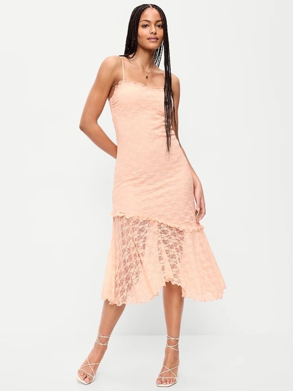 Old Navy Fit & Flare Lace Midi Dress in Peach Gelato size XS